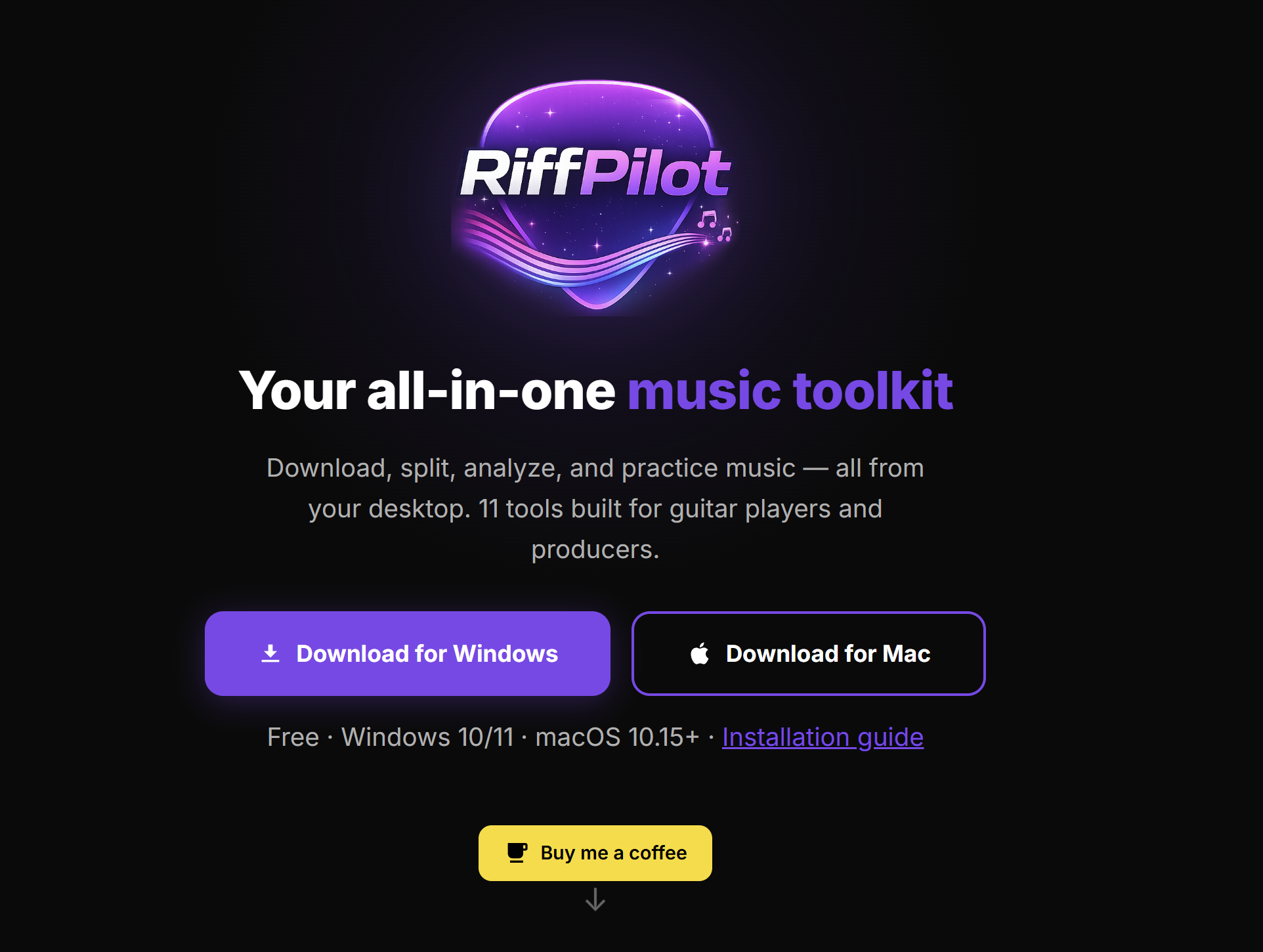 Riff Pilot - Mac/PC App Landing Page
